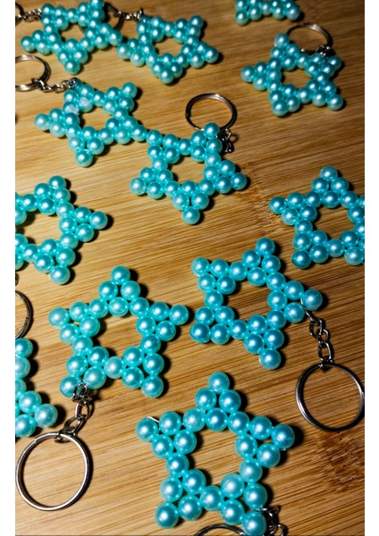 15 Adet Uzun Zincirli Inci Yıldız Anahtarlık-Yeni Doğan-Mevlid-Sünnet Hediyesi-Doğum Günü modelleri