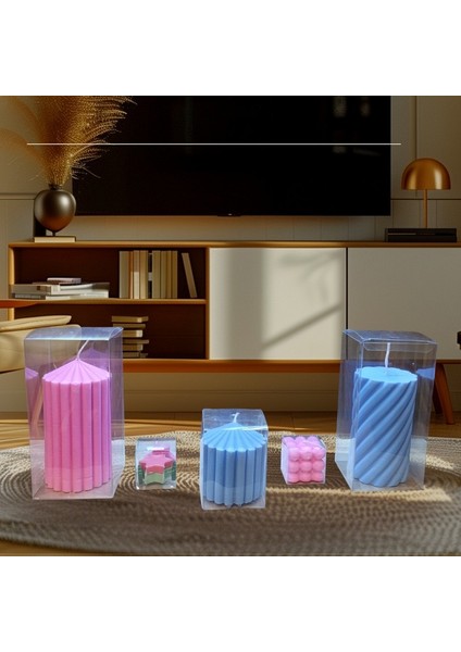 Kokulu Doğal Beyaz Mavi Pembe Yeşil Renk 5li Dekoratif Mum