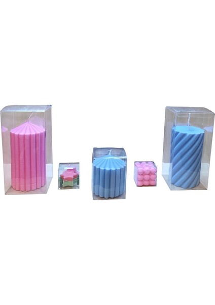 Kokulu Doğal Beyaz Mavi Pembe Yeşil Renk 5li Dekoratif Mum modelleri