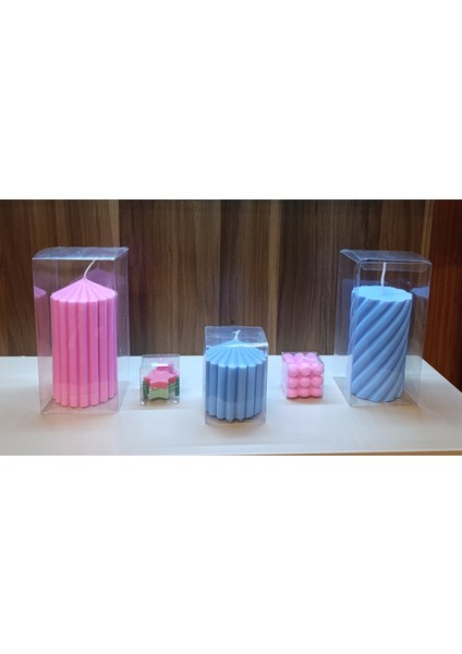 Kokulu Doğal Beyaz Mavi Pembe Yeşil Renk 5li Dekoratif Mum