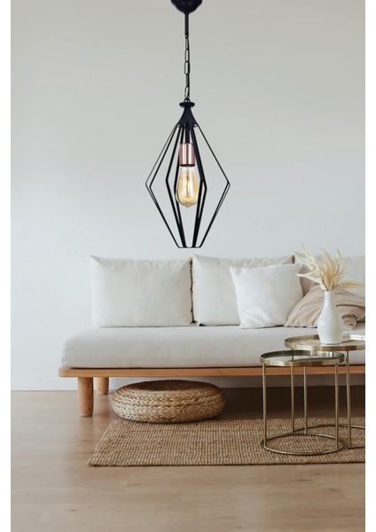 Füze Tekli Sarkıt Avize – Siyah, Bakır Detaylı Modern Metal Tasarım, Ayarlanabilir Zincirli |E27