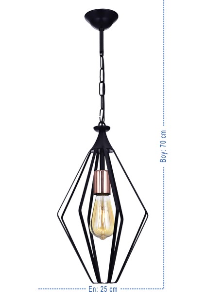 Füze Tekli Sarkıt Avize – Siyah, Bakır Detaylı Modern Metal Tasarım, Ayarlanabilir Zincirli |E27 modelleri