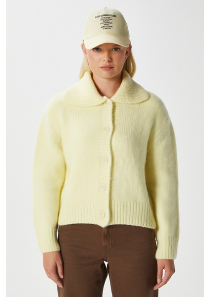 Kadın Lean Yumuşak Doku Polo Yaka Sarı Basic Triko Hırka HI00179 fiyatları