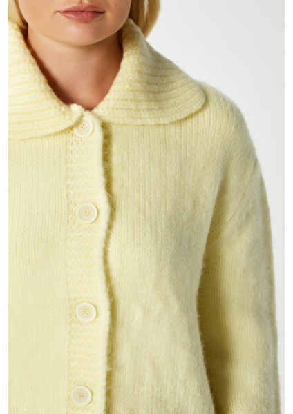 Kadın Lean Yumuşak Doku Polo Yaka Sarı Basic Triko Hırka HI00179 modelleri