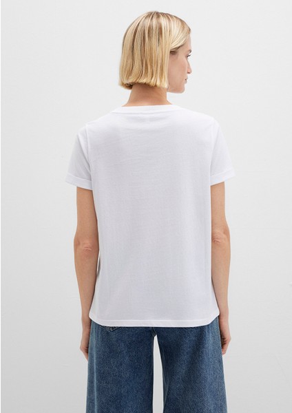 V Yaka Beyaz Basic Tişört 166248-620