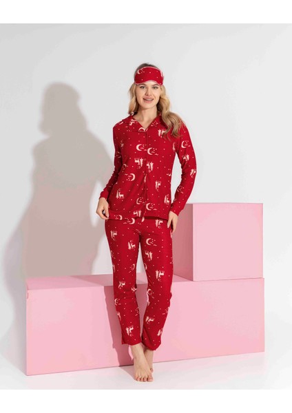 Anne-Kız Kombin Yapılabilir Düğmeli Süet Uzun Kollu Uyku Bantlı Aile Bağı Yılbaşı Pijama TAKIMI-3178 modelleri