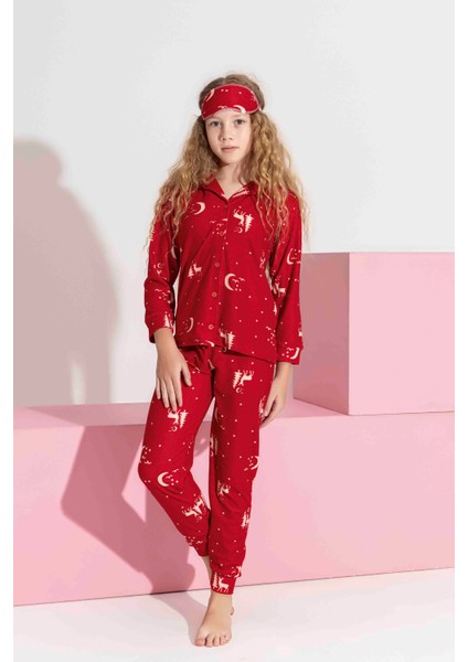 Anne-Kız Kombin Yapılabilir Düğmeli Süet Uzun Kollu Uyku Bantlı Aile Bağı Yılbaşı Pijama TAKIMI-3178 fırsatları