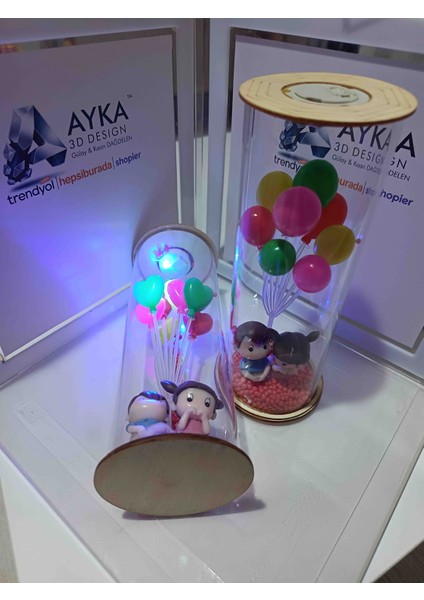Kalpli Balon Temalı Işıklı Cam Dekoratif Eşya (7X18 Cm)