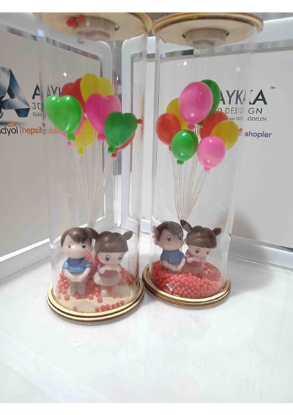 Kalpli Balon Temalı Işıklı Cam Dekoratif Eşya (7X18 Cm) modelleri