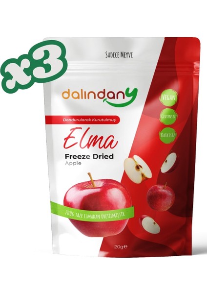 Freeze Dried Dondurularak Kurutulmuş Elma Dilimleri 20 Gram X3