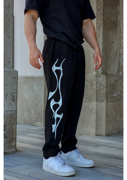 Inferno Streak - Erkek Siyah Eşofman Altı Lastikli Paça Rahat Kesim Cepli Jogger