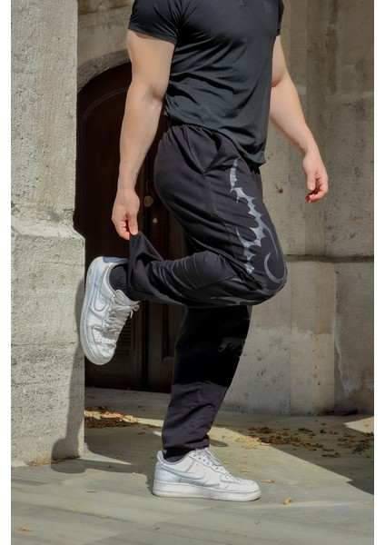 Tribal Vortex - Erkek Siyah Eşofman Altı Lastikli Paça Rahat Kesim Cepli Jogger fırsatları