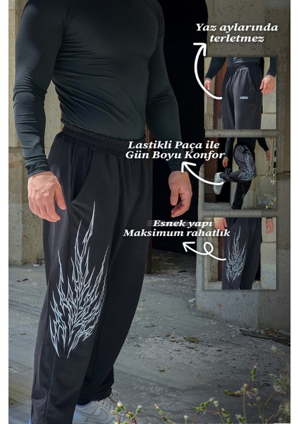 Fire - Erkek Siyah Eşofman Altı Lastikli Paça Rahat Kesim Cepli Jogger fırsatları