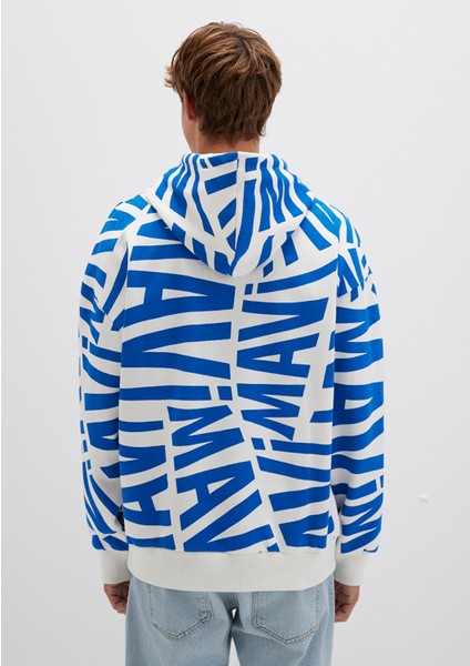 Mavi Baskılı Kapüşonlu Sweatshirt 0610121-620