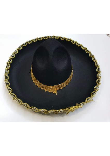 Altın Renk Şeritli Meksika Mariachi Latin Şapkası 55 cm Çocuk fırsatları