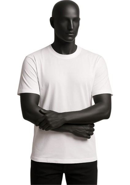 %100 Organik Pamuk Beyaz Tişört | Çift Kumaş Rahat Kalıp Günlük & Spor Kullanım