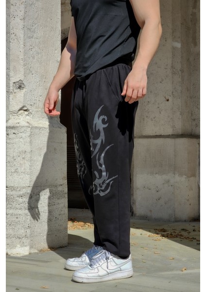 Tribal Vortex - Erkek Siyah Eşofman Altı Lastikli Paça Rahat Kesim Cepli Jogger fiyatları