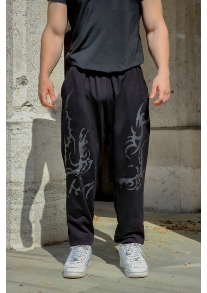 Tribal Vortex - Erkek Siyah Eşofman Altı Lastikli Paça Rahat Kesim Cepli Jogger modelleri