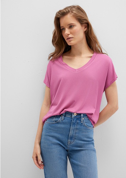 V Yaka Pembe Basic Viskoz Tişört 167714-70955