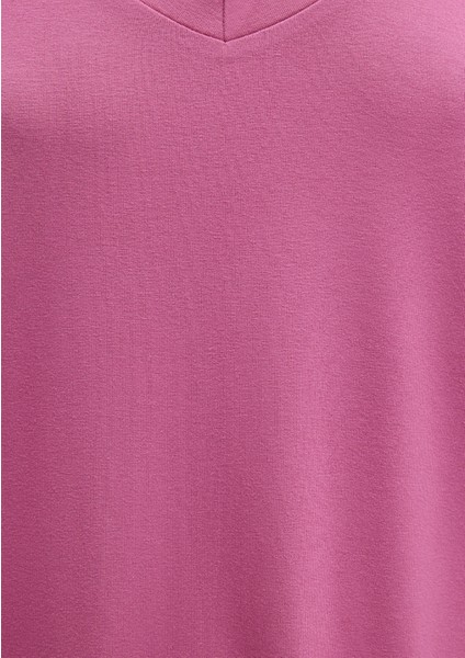 V Yaka Pembe Basic Viskoz Tişört 167714-70955