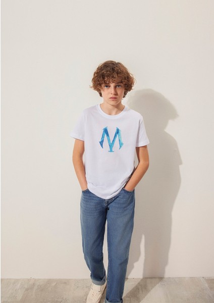 Mühür Logo Baskılı Beyaz Tişört 6610063-620