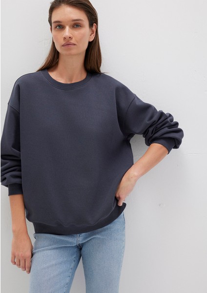 Bisiklet Yaka Lacivert Basic Sweatshirt 1610198-70726
