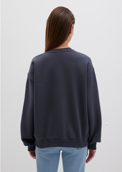 Bisiklet Yaka Lacivert Basic Sweatshirt 1610198-70726