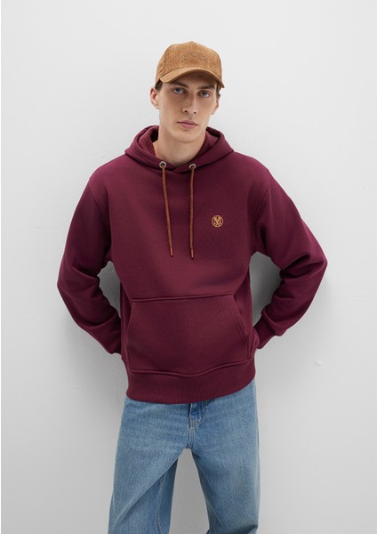 Mavi Logo Nakışlı Kapüşonlu Bordo Sweatshirt 065809-70426