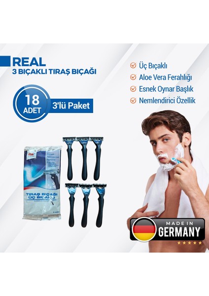 3 Bıçaklı Tıraş Bıçağı 18 Adet 3 Paket