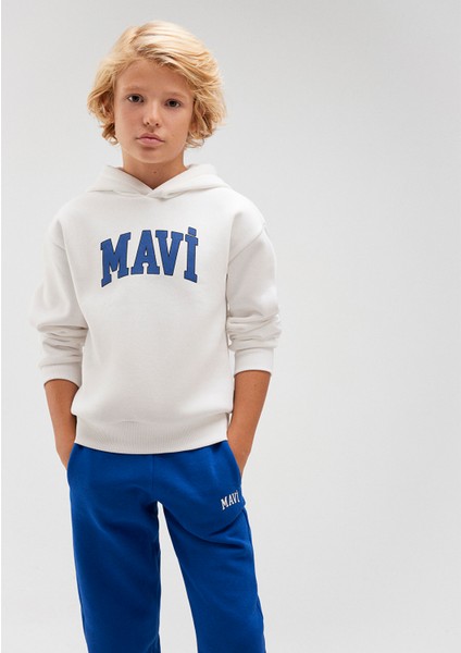 Mavi Logo Baskılı Beyaz Kapüşonlu Sweatshirt 6610110-70057
