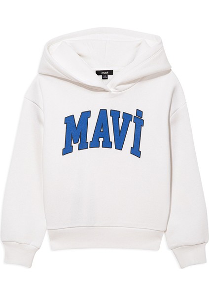 Mavi Logo Baskılı Beyaz Kapüşonlu Sweatshirt 6610110-70057