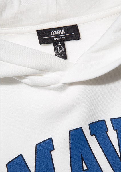 Mavi Logo Baskılı Beyaz Kapüşonlu Sweatshirt 6610110-70057