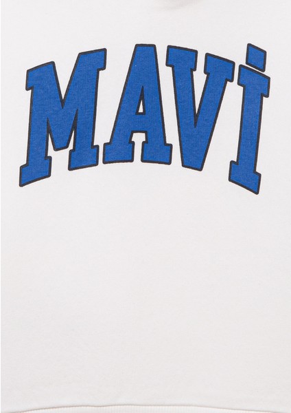 Mavi Logo Baskılı Beyaz Kapüşonlu Sweatshirt 6610110-70057