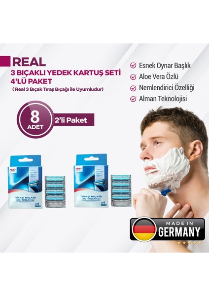 3 Bıçaklı Yedek Kartuş Seti 8 Adet 2 Paket