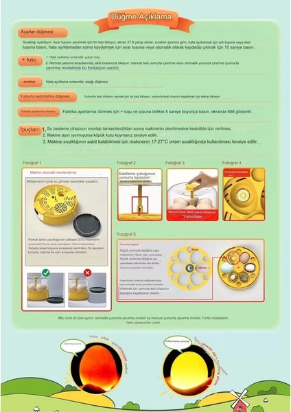 Tam Otomatik Ev Tipi Kuluçka Makinesi Isı ve Nem Ayarlı Gün Sayaçlı