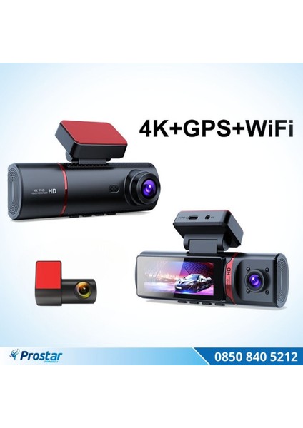4K Ultra Hd 3 Kameralı Ön, Iç ve Arka Wifi Gps G-Sensör Park Modu Dashcam Kamera fiyatları