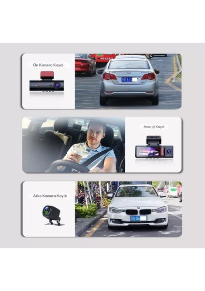 3 Kameralı 4K Ultra Hd Ön, Iç ve Arka Wifi Gps G-Sensör Park Modu Dashcam Kamera fiyatları
