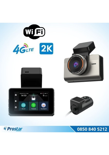 4g Uzaktan Izlemeli 2 Kameralı 2K+1080P Yüksek Çözünürlüklü Dashcam Kamera
