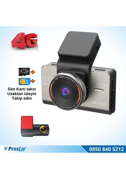 4g Uzaktan Izlemeli 2 Kameralı 2K+1080P Yüksek Çözünürlüklü Dashcam Kamera fiyatları