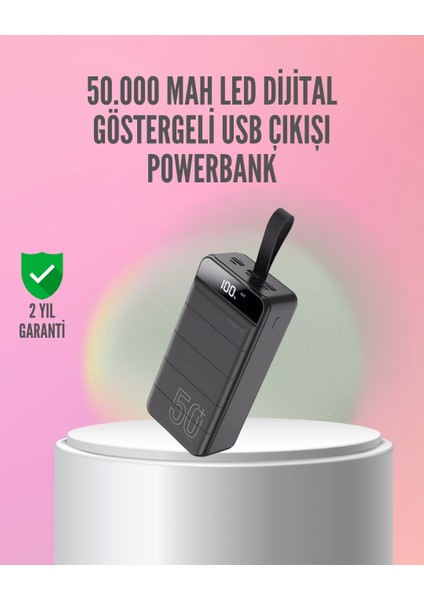 50.000 Mah Ultra Güçlü Powerbank 4 USB Çıkışlı, LED Dijital Göstergeli, Hızlı Şarj Destekli Taşınabilir Şarj Cihazı