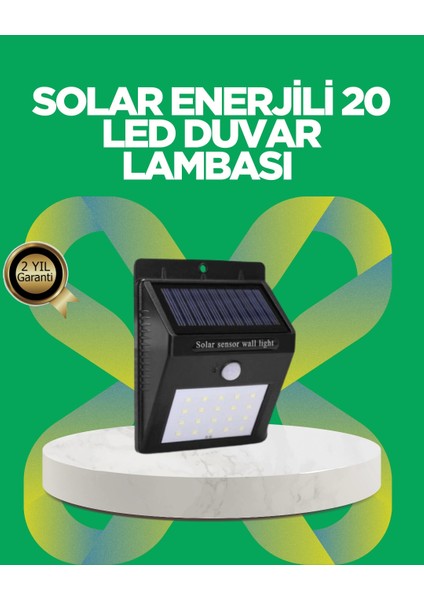 Solar Enerjili 20 LED Hareket Sensörlü Duvar Lambası