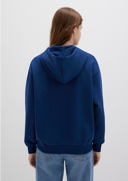 Fermuarlı Kapüşonlu Lacivert Basic Sweatshirt 1611775-82625