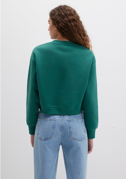 Mavi Logo Baskılı Yeşil Crop Sweatshirt 1611601-71874
