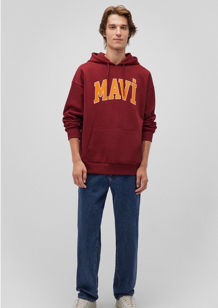 Mavi Logo Baskılı Kapüşonlu Bordo Sweatshirt 067149-85493