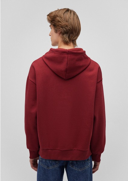 Mavi Logo Baskılı Kapüşonlu Bordo Sweatshirt 067149-85493