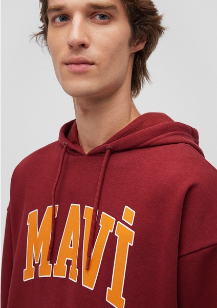 Mavi Logo Baskılı Kapüşonlu Bordo Sweatshirt 067149-85493
