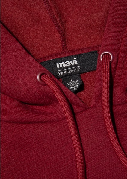 Mavi Logo Baskılı Kapüşonlu Bordo Sweatshirt 067149-85493