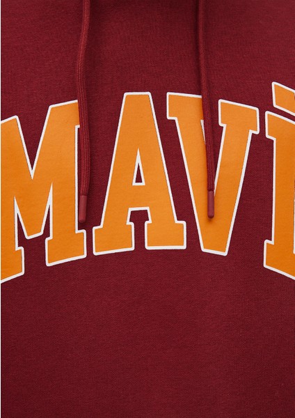 Mavi Logo Baskılı Kapüşonlu Bordo Sweatshirt 067149-85493