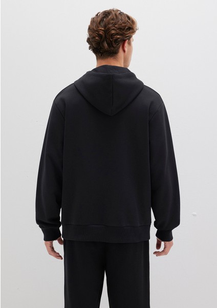 MVJNS Logo Baskılı Kapüşonlu Siyah Sweatshirt 0611786-900