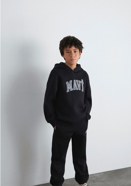 Mavi Logo Baskılı Kapüşonlu Siyah Sweatshirt 6610110-900